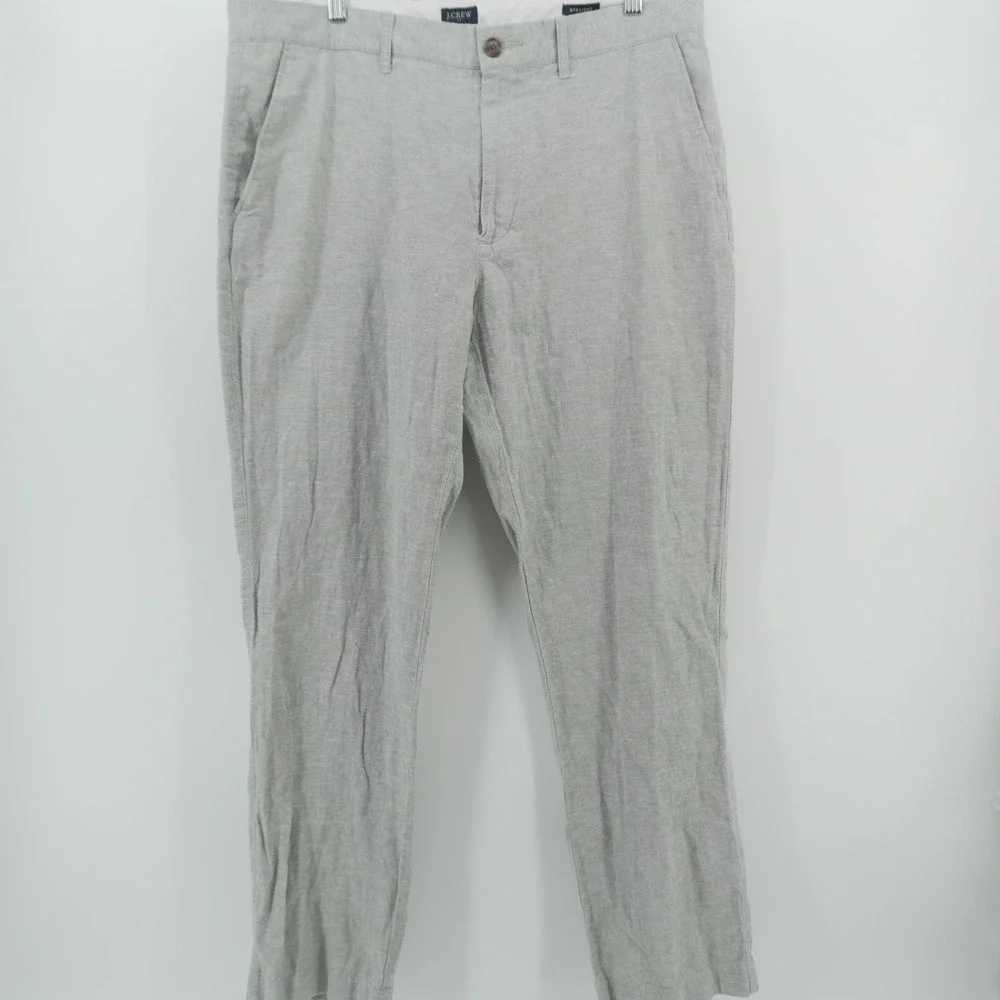 J.Crew Straight Leg Pants Mens 36x32 Gray Linen Cotton Re-Imagined Trousers